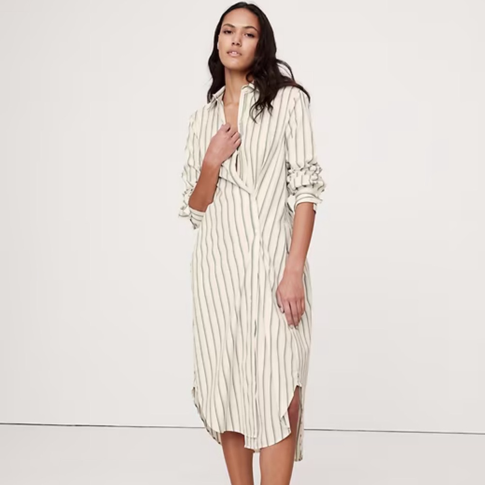 Funky Striped Button-Up Midi Dress with asymmetrical option.